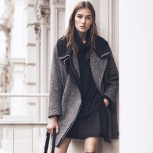 Vince Shawl Collar Asymmetric-Zip Coat Wool Leather